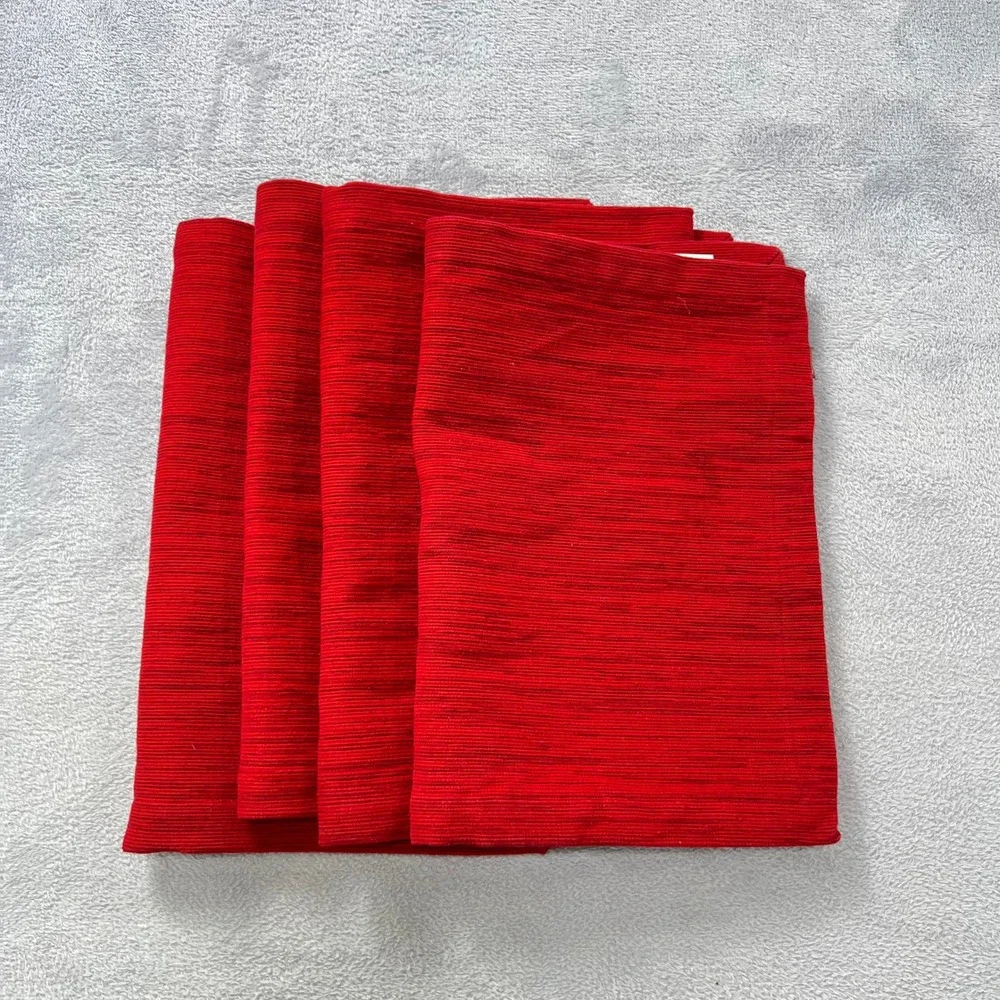 Set of 4 Crate & Barrel Grasscloth Placemats Ruby Red Handwoven Cotton 14x19